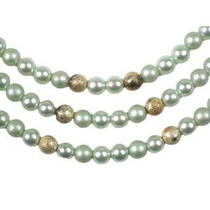 Necklace Multi Strand Size 14 In Japan Vintage 1950 1960 Green Aqua Goldtone